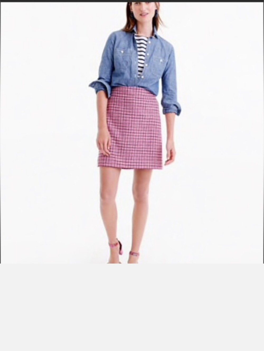 J. Crew Pink And People Houndstooth Wool Mini Skirt Sz 4 Lined
